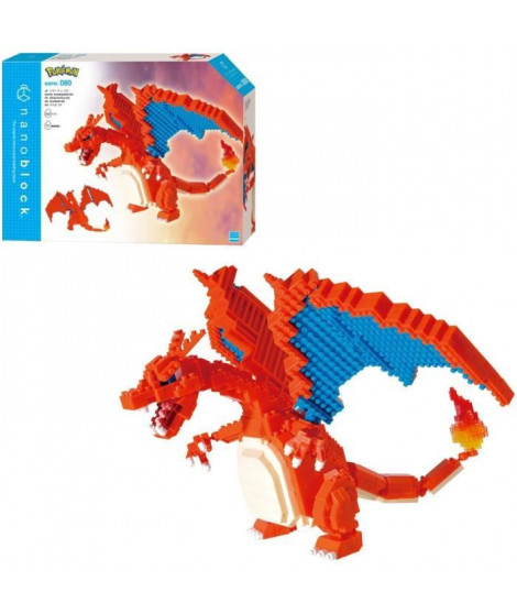 Figurine Pokémon Dracaufeu (Charizard) - BANDAI - Nanoblock - Figurine en Briques 860 pieces - Kit Construction - NBPM80