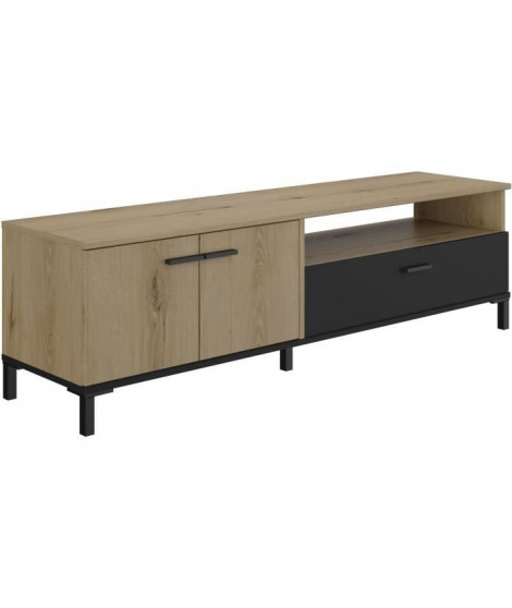 Banc TV - TRUST - Chene / Noir - 2 portes - 1 tiroir - 140 x 40 x 47 cm - GAMI
