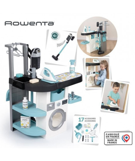 Smoby - Rowenta - Buanderie enfant - Jeu d'imitation - Sons réalistes - 17 accessoires réalistes