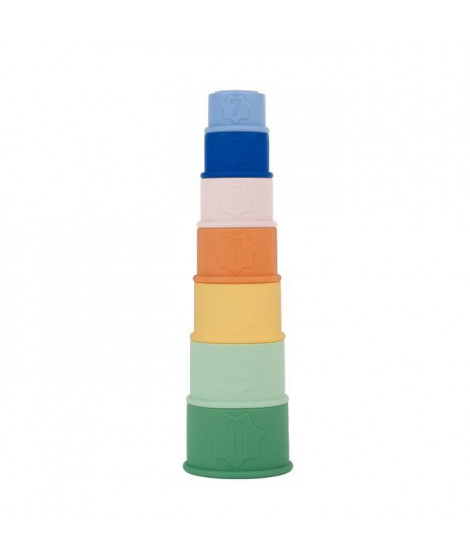 Badabulle Lot de 7 Tasses Empilables Numérotées - Jouets de Bain en Silicone Souple
