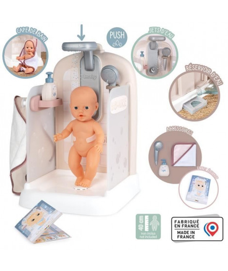 Baby Nurse - Douche - Cape de bain + pousse mousse - Douchette amovible et focntionnel - Pour poupons jusqu'a 40 cm