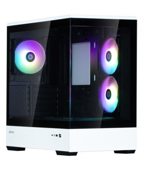 Boîtier PC Mini Tour sans alim - ZALMAN P30 BW (Noir/Blanc) - Micro ATX/Mini-ITX - 3x120mm A-RGB - USB-C/3.0/HD Audio