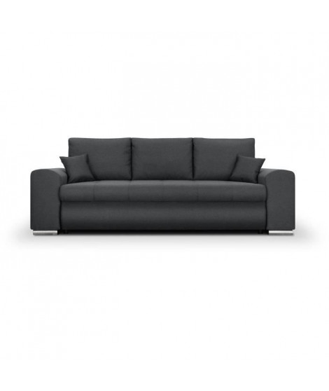 Canapé convertible avec coffre de rangement 3 places - INDIAN - Tissu gris foncé et pieds chrome - L250xH88xP98cm