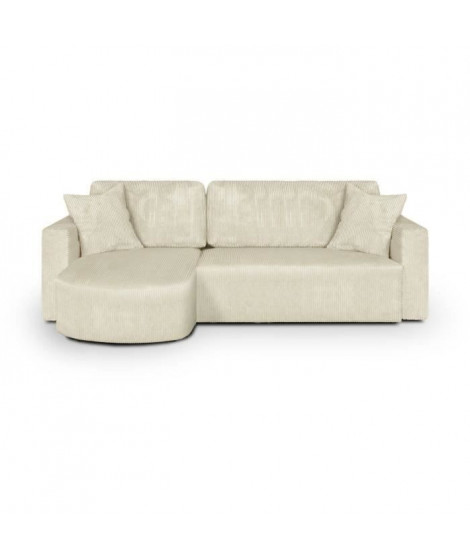 Canapé d'angle convertible et réversible - 3 places - GALET - Velours cotelé beige - Coffre - 238 x 95 / 154 x 86 cm