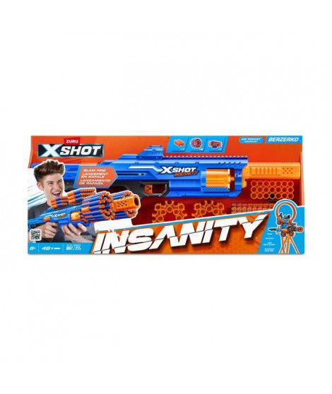 Blaster a Tir Rapide - ZURU - XSHOT Insanity Berzerko - Blaster a canon rotatif avec 8 fléchettes et tir rapide jusqu'a 27 me…