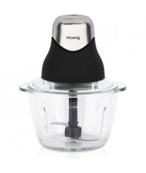 Mini hachoir électrique - H.Koenig - LEO8 - 320 W - Bol en verre 1 L - Lames en acier inoxydable - Noir mat et chrome