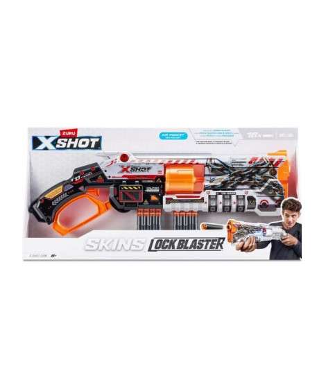 Blaster Verrouillable - ZURU - XSHOT Skins Lock Gun - Blaster avec combinaison de verrouillage et canon rotatif a 8 fléchettes