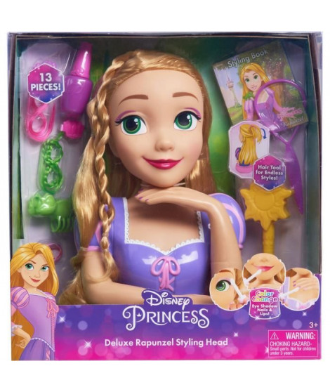 Tete a coiffer - DISNEY PRINCESSES - Tete a Coiffer Raiponce Deluxe - 12 accessoires, faux flacon de vernis, guide coiffure
