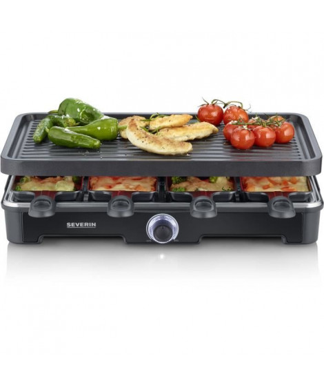 Appareil a raclette - SEVERIN - RG9670 - 8 personnes - Grande plaque de cuisson antiadhésive  41,7 x 26,3 cm - 1400 W - Noir