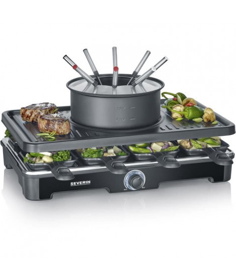Combiné Raclette-Fondue - SEVERIN - RG2347 - 8 pers - Caquelon avec 8 fourchettes et 8 spatules - Noir