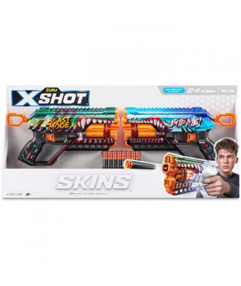 Pack Blasters - ZURU - XSHOT Skins Griefer 2PK - Blasters a canon rotatif avec tir a 27 metres et 24 fléchettes incluses