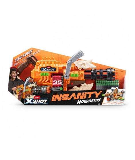 Blaster a Ceinture - ZURU - XSHOT Insanity HorrorFire Dread Hammer - Blaster avec ceinture de 35 fléchettes et portée de 30 m…