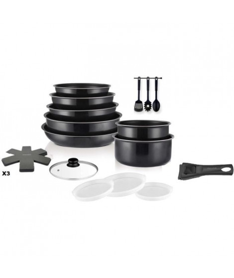 Batterie de cuisine - Tous feux dont induction - ART & CUISINE - AC1824 - Aluminium - 18 pieces - Anti-adhérent - Poignée amo…