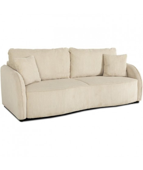 Canapé convertible 3 places - BARI - Velours cotelé - Perle - Coffre de rangement - 215 x 89 x 100 cm