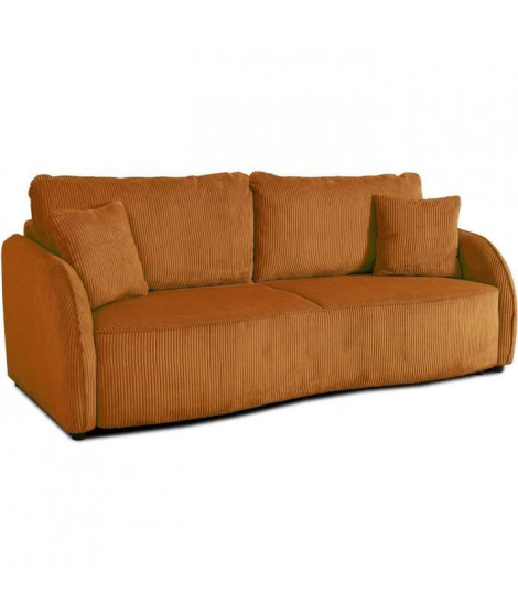 Canapé convertible 3 places - BARI - Velours cotelé - Terracotta - Coffre de rangement - 215 x 89 x 100 cm