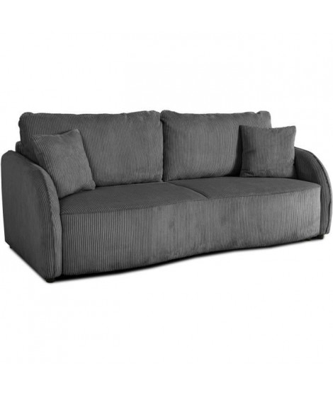 Canapé convertible 3 places - BARI - Velours cotelé - Anthracite - Coffre de rangement - 215 x 89 x 100 cm