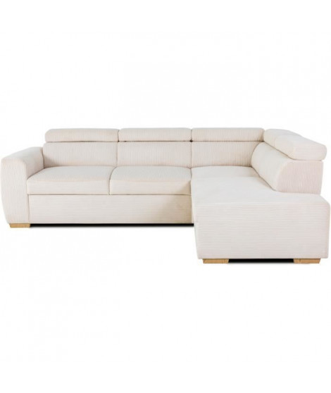Canapé d'angle convertible réversible - 4 places - KELIO - Tissu Lincoln - Perle - 297 x 155 x 87 cm