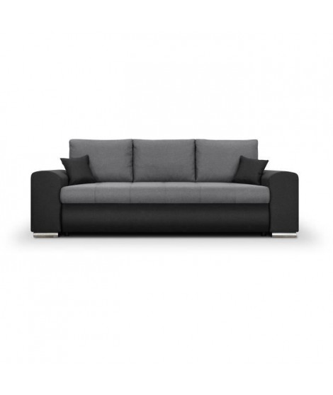 Canapé convertible avec coffre de rangement 3 places - INDIAN - Tissu bicolore gris / anthracite et pieds chrome - L250xH88xP…