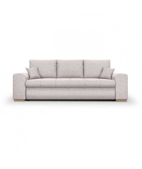Canapé convertible avec coffre de rangement 3 places - INDIAN - Tissu beige et pieds bois - L250xH88xP98cm