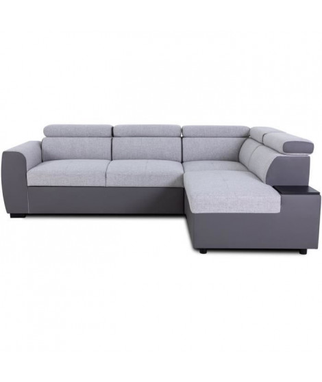 Canapé d'angle convertible réversible - 4 / 5 places - KELIO - Tissu bi-matiere PU Silex / Gris - 3 tétieres - 245 x 184 x 77…