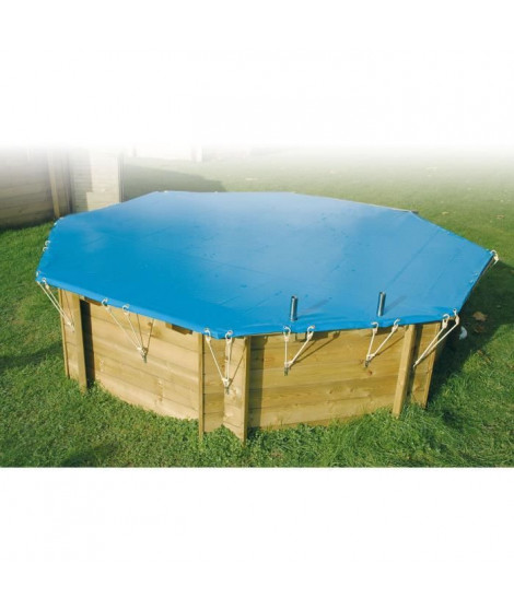 Bâche d'hiver et de sécurité pour piscine bois - UBBINK - Hexagonale 410 - Epaisseur 550gr - Conforme NF P 90-308