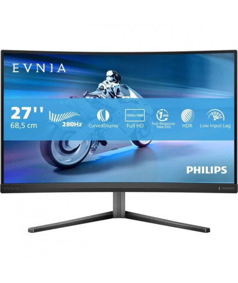 Écran PC - PHILIPS - Evnia 27M2C5200W - 27 FHD - Dalle incurvée Fast VA - 280Hz - 0,3ms - HDMI/DP - Noir