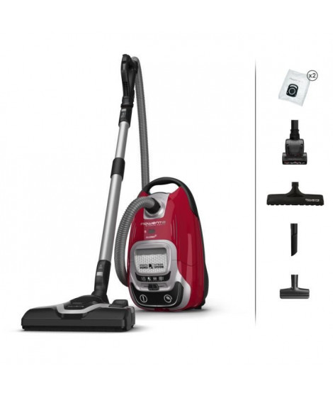 ROWENTA Silence Force Effitech Aspirateur avec sac, Bac 4,5 L, Ultra silencieux 57 dB(A), Haute filtration, Rouge YY5453FE