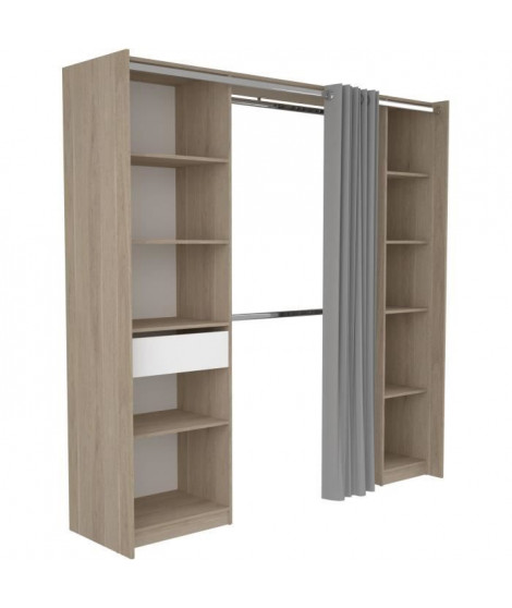 EKIPA - Kit Dressing - 2 Colonnes - 1 tiroirs - 10 étageres - Décor Chene dakota blanc - 198 x 200,3 x 50 cm - GARANCE