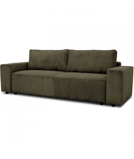 Canapé convertible 3 places - JOSH - Tissu Lincoln Kaki - Coffre de rangement - 239 x 86 x 85 cm