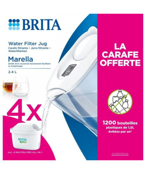 Filtres pour carafe - BRITA - MAXTRA PRO - 4 mois + Carafe MARELLA blanche offerte