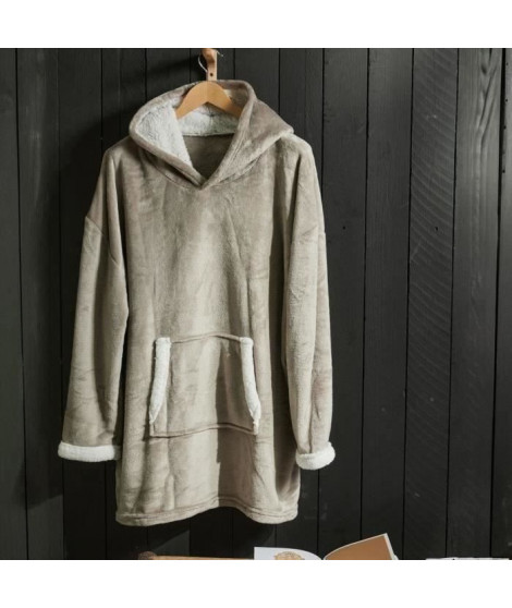 Sweat plaid polaire - TODAY - Manches longues et poche - 70 x 87 cm - Beige