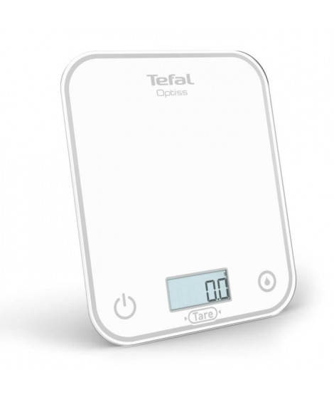 Tefal Optiss Balance de cuisine électronique, Écran rétroéclairé, Résistance aux rayures, Capacité de 5 kg, Blanc BC50U0V0