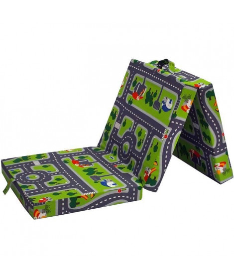 Chauffeuse pliante - SAMBA - Vert - Multi-position - Motif circuit voiture - 190 x 70 x 9 cm