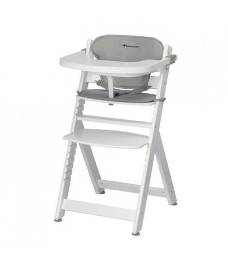 BEBECONFORT TIMBA + coussin Chaise haute bébé, Chaise bois évolutive, de 6 mois a 99 ans, Chaise White et coussin gray