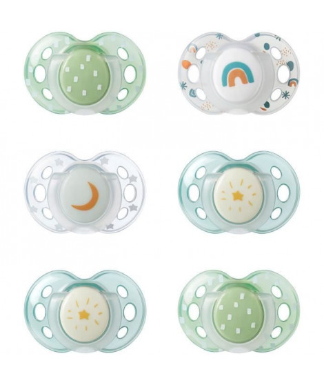 Sucette de nuit - TOMMEE TIPPEE - 18-36 mois - Lot de 6 sucettes phosphorescentes avec capsule de stérilisation réutilisable