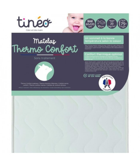 Matelas Thermo confort - 60 x 120 x 10 cm - Blanc - TINEO