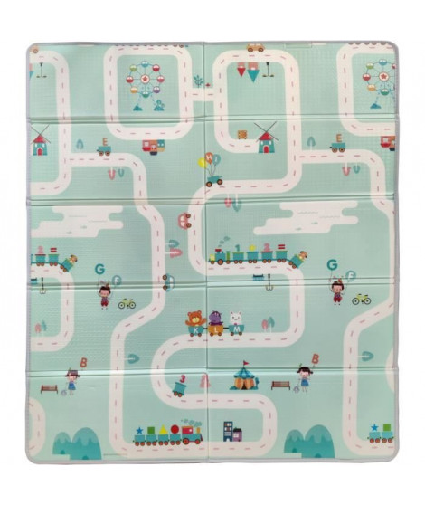 Maxi tapis d'éveil réversible - TINEO - 150 x 180 cm - Facade animaux / Circuit de voitures