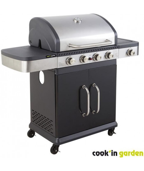 Barbecue a gaz - COOK'IN GARDEN - FIDGI 4 - 4 brûleurs + Side - Noir