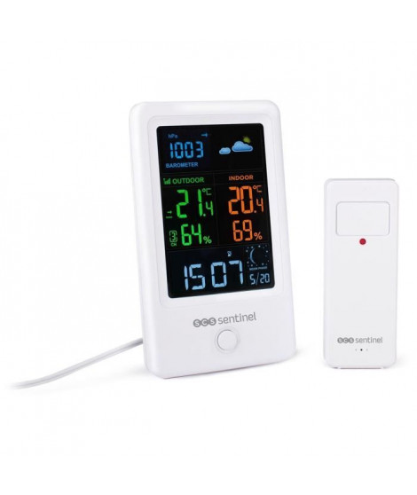Station météo avec sonde extérieure sans fil - SCS SENTINEL - HCN0076 MeteoColor - Portée : 60 m - 433,92 MHz - Blanc