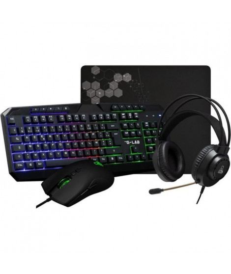 Pack Gamer 4 en 1 - The G-Lab - COMBO NATRIUM - Souris Filaire - Clavier Filaire - Casque Filaire - Tapis de Souris
