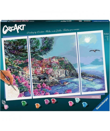 CreArt 80x50 cm - Triptyque - 5 terres - Série Numéro d'art Tryptique - 00023529 - Des 12 ans