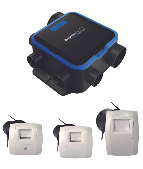 Kit VMC simple flux EasyHOME Hygroréglable COMPACT Classic livré avec 3 bouches Bahia Curve