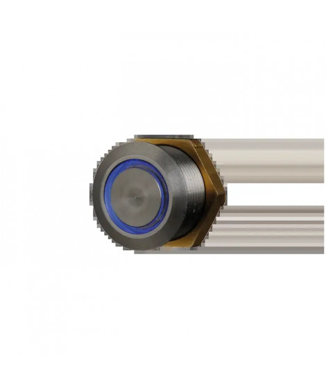 Poussoir inox lumineux C/NO/NF 19 mm - couleur bleue - Cables 8 cm