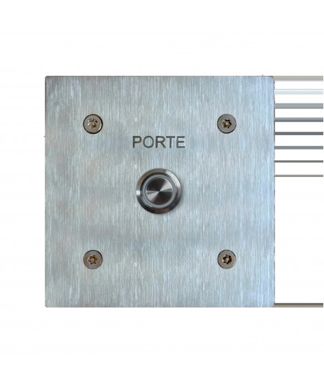 Poussoir inox lumineux C/NO/NF monté sur façade 100 x 100 gravée porte