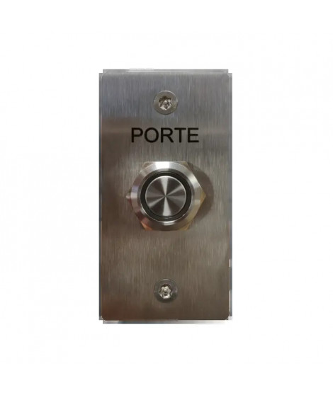 Poussoir inox lumineux C/NO/NF sur façade inox 35 x 60 gravée porte