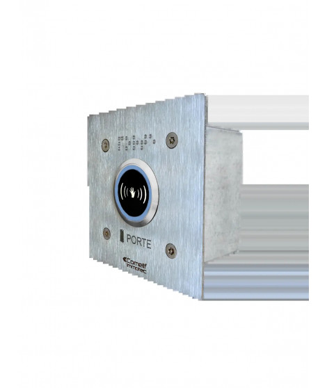 Bouton Infrarouge lumineux monté sur facade inox 100x100mm