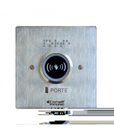 Bouton Infrarouge lumineux monté sur facade inox 100x100mm pour pot diam60