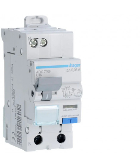 DISJONCTEUR DIFFERENTIEL 1P+N 3KA C-16A 30MA TYPE AC