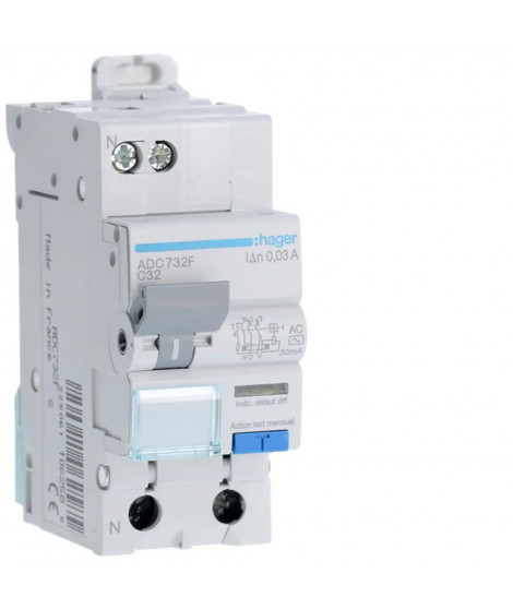 DISJONCTEUR DIFFERENTIEL 1P+N 3KA C-32A 30MA TYPE AC