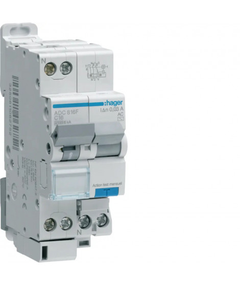 DISJONCTEUR DIFFERENTIEL 1P+N 4.5-6KA C-16A 30MA TYPE AC